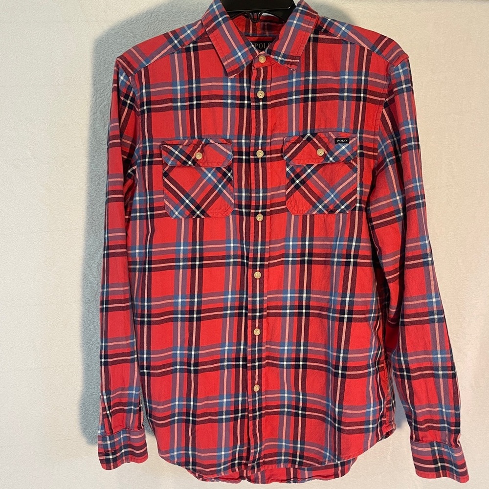 Polo by Ralph Lauren Red Blue Plaid Flannel Lightweight Youth XL (18-20) Shirt